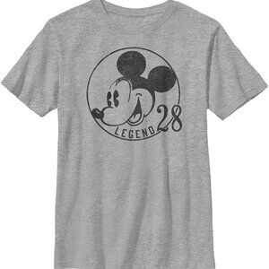 DISNEY Mickey Mouse Legend 28 Face Boys Gray Heather Tee T-Shirt Small NEW Girls